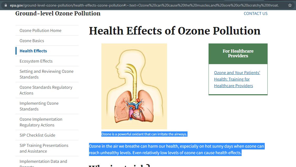 تاثیرات ازن بر روی سلامتی